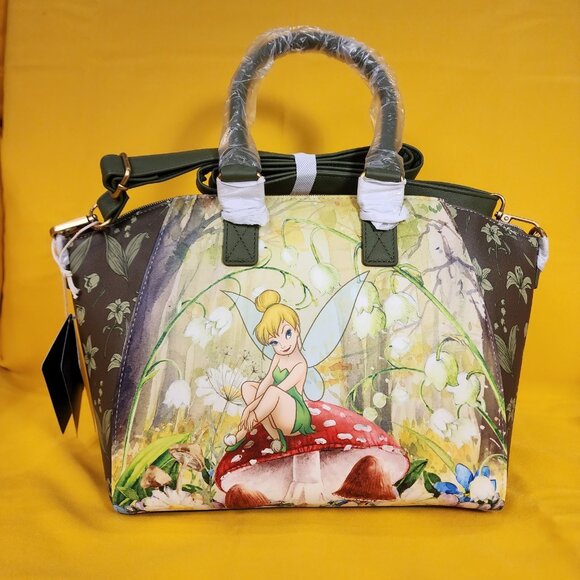 Loungefly Disney Peter Pan Tinker Bell Mushroom Forest Green Satchel HandBag NEW - Picture 11 of 11